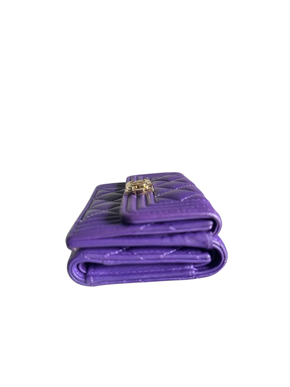 CHANEL Boy Purple Lambskin Quilted Flap Wallet Card Holder Full Set - Picture 12 of 16